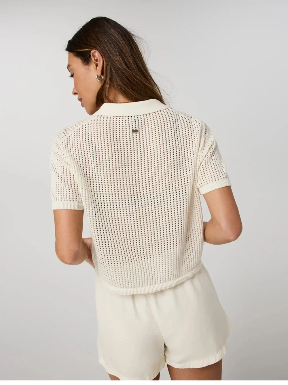 NEW Vuori Short Sleeve Knitted Mesh Polo Natural Cream Size Large - Picture 3 of 9